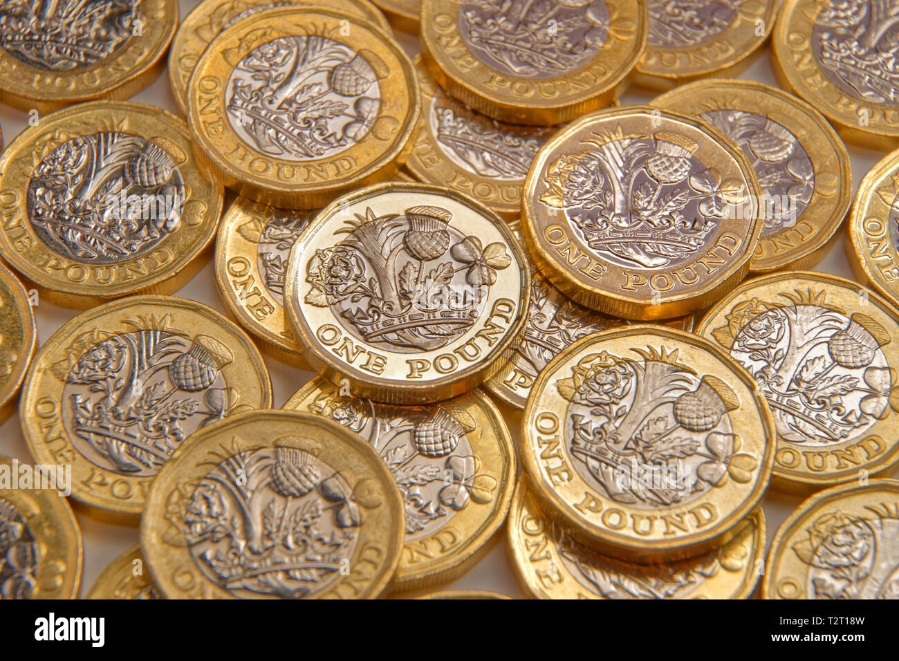 Britisches Pfund Münzen. Stockfoto