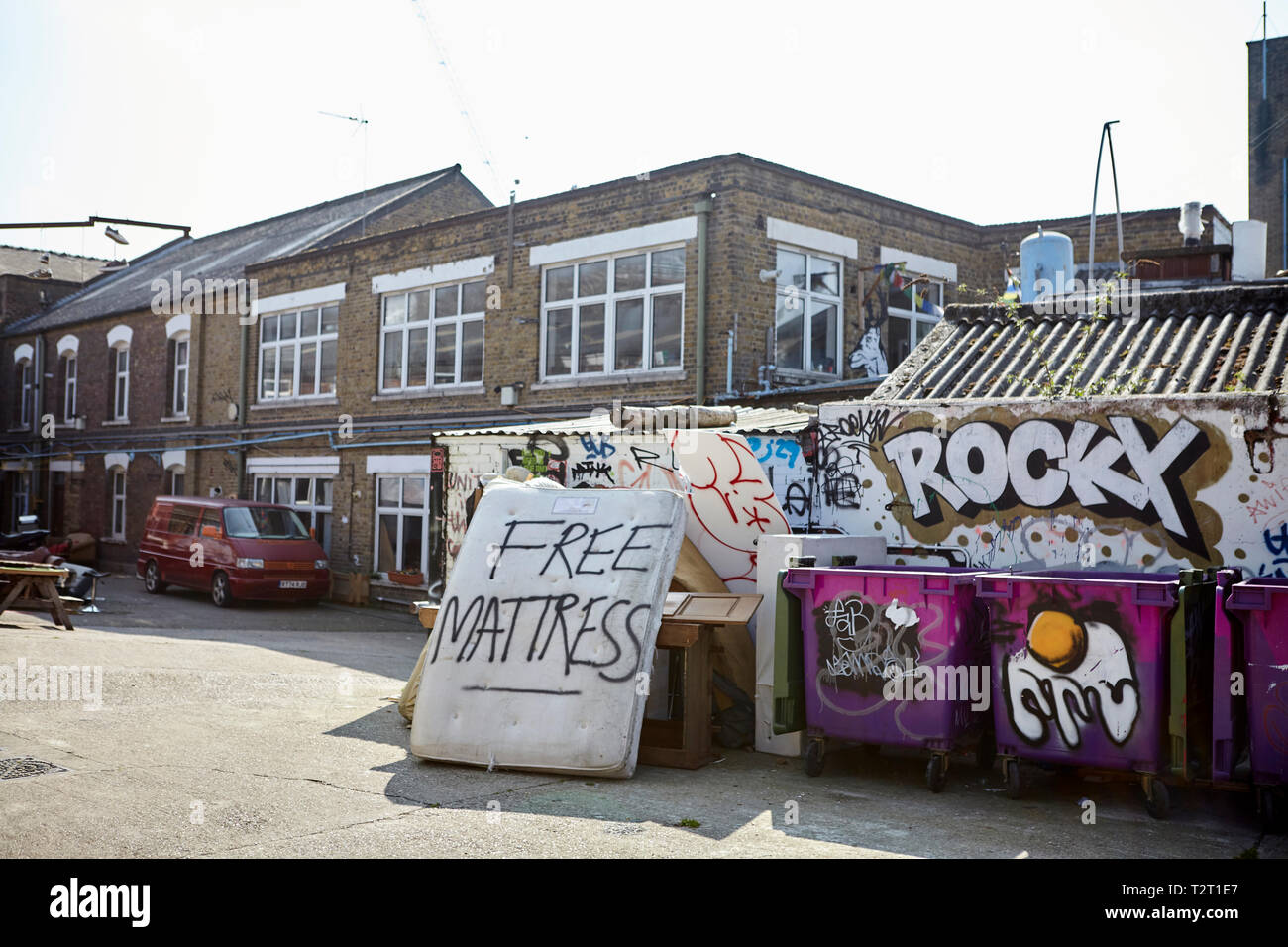 Hackney wick umgebautes Lagerhaus, Hausbesetzer artist Stockfoto