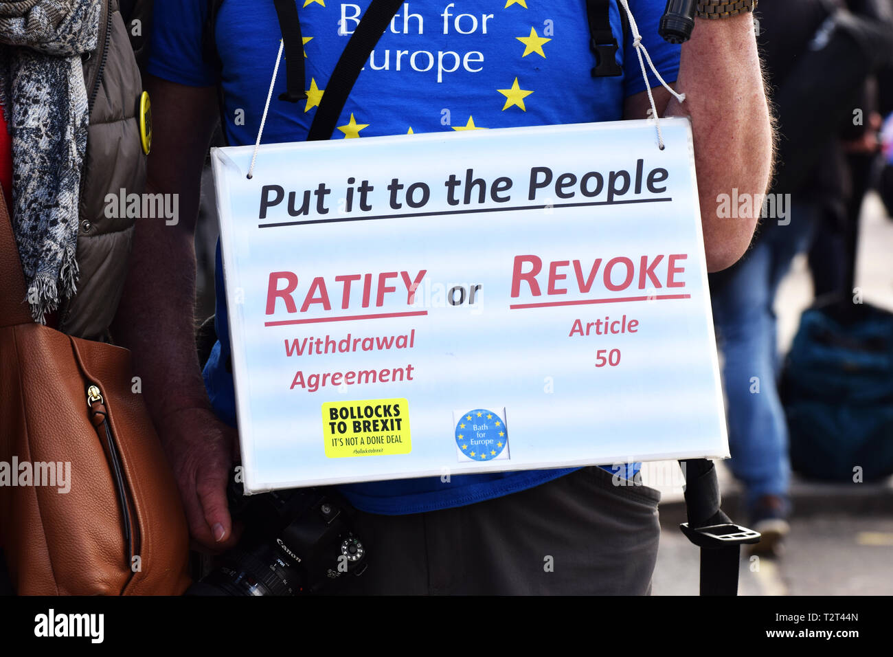 Anti Brexit Demonstranten in Westminster Fragen für ein zweites Referendum Stockfoto
