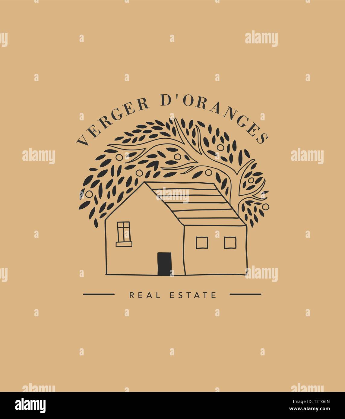 Hand home Haus mit Garten Logo, Symbol. Vector Illustration