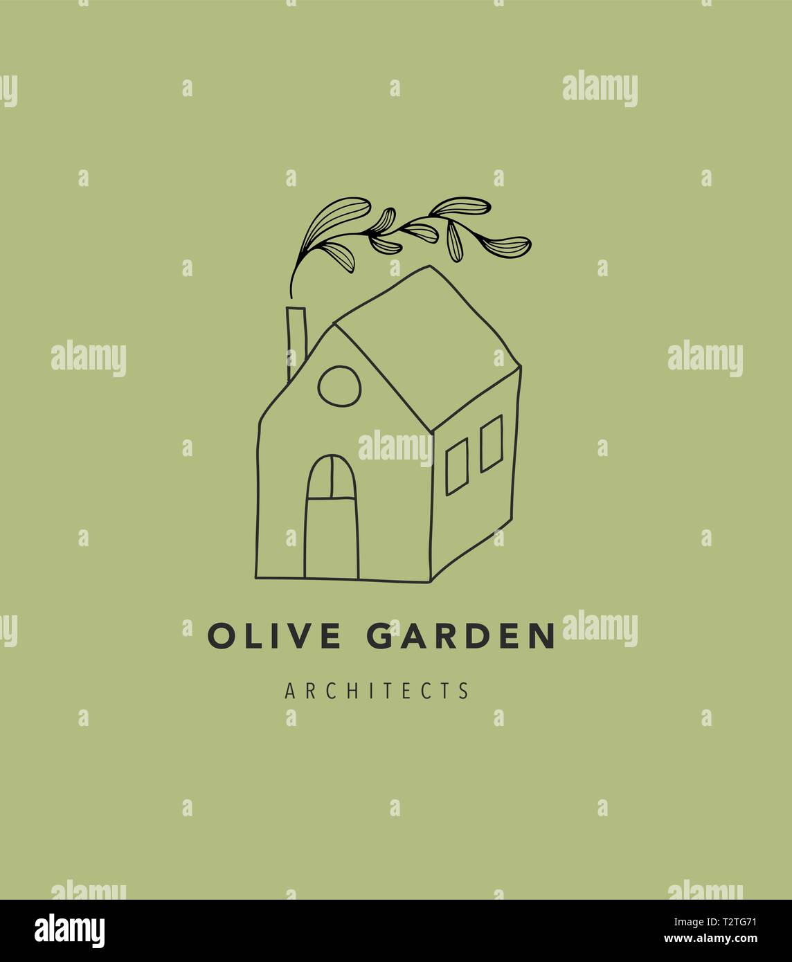 Hand home Haus mit Garten Logo, Symbol. Vector Illustration