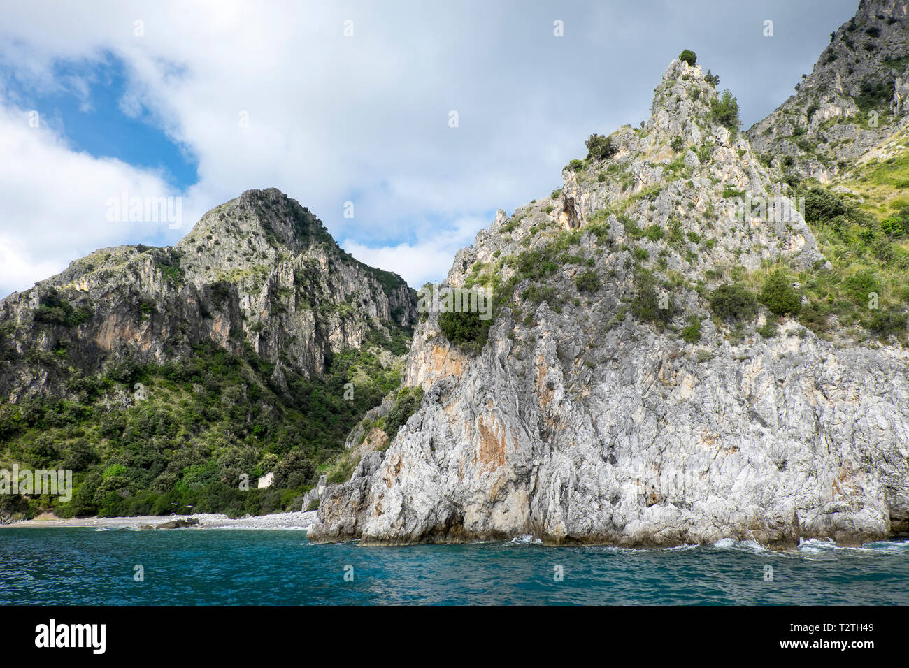 Italien, Kampanien, Cilento Nationalpark, Masseta und Infreschi Marine Protected Area, Sea Cliff, Marcellino Strand Stockfoto