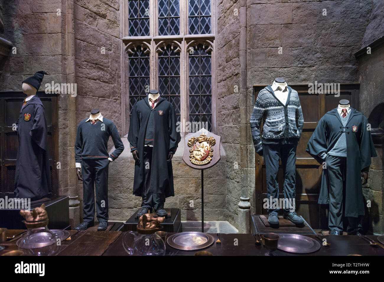 LEAVESDEN, UK - 24. MÄRZ 2017: Der Satz von der Großen Halle als Hogwarts. Die Halle ist an der Warner Brothers Studios und kann während des Th besucht werden Stockfoto