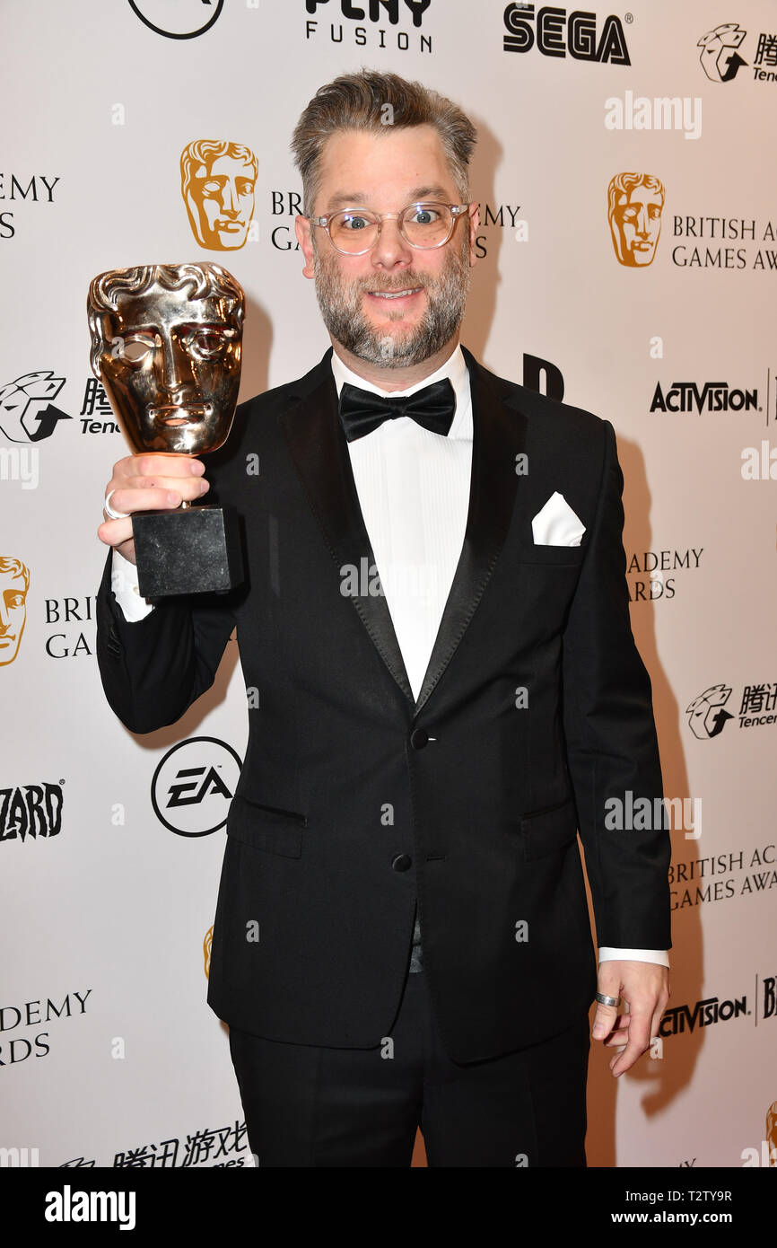 London, Großbritannien. 4. Apr 2019. Sieger: Gott des Krieges von Cory barlog an der British Academy Award (BAFTA) Spiele in der Queen Elizabeth Hall, Southbank Centre am 4. März 2019, London, UK. Bild Capital/Alamy leben Nachrichten Stockfoto