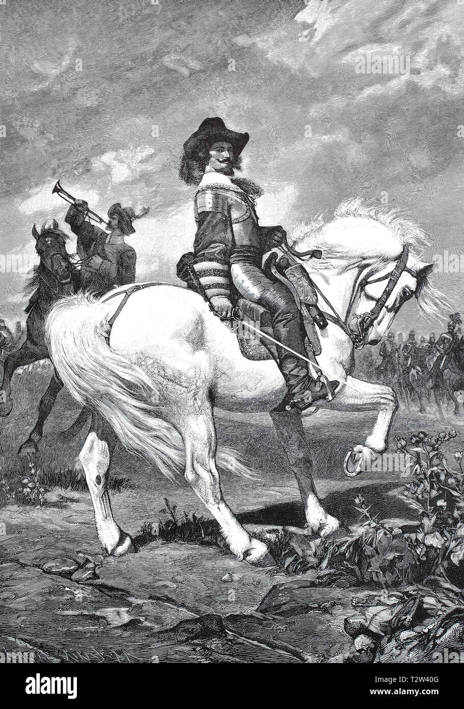 Gottfried Heinrich Graf zu Kartonagen Home, von 1594 bis 1632, während des Dreißigjährigen Krieges, auf seinem weißen Pferd, Gottfried Heinrich Graf zu Pappenheim, 1594 bis 1632, General im Dreißigjährigen Krieg, in seinem weißen Pferd Stockfoto