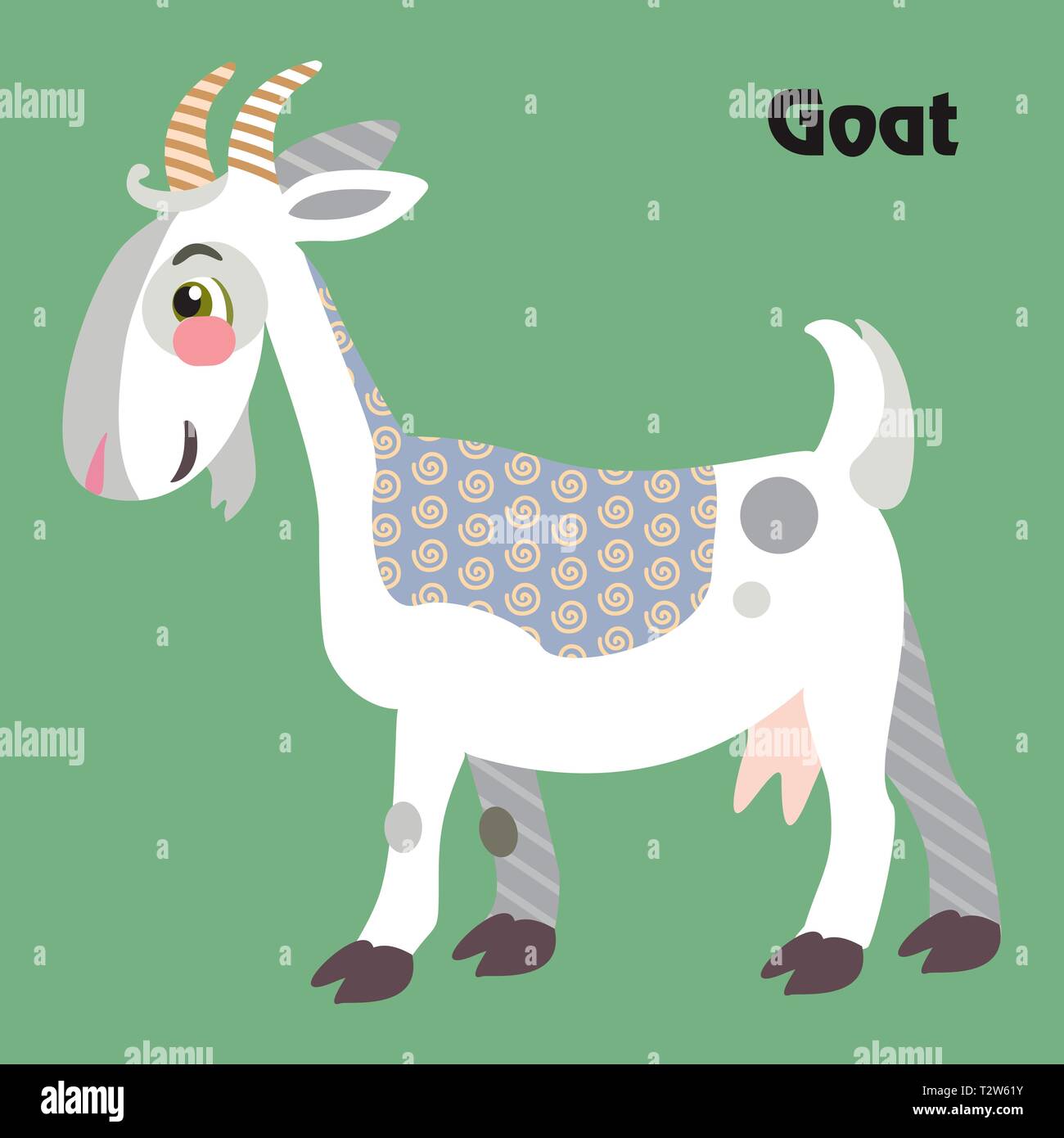 Bunt dekorativ Umrisse lustige weiße Ziege mit Hörnern steht im Profil. Bauernhof Tiere und Vögel Vektor cartoon Flachbild Abbildung in verschiedenen Col Stock Vektor