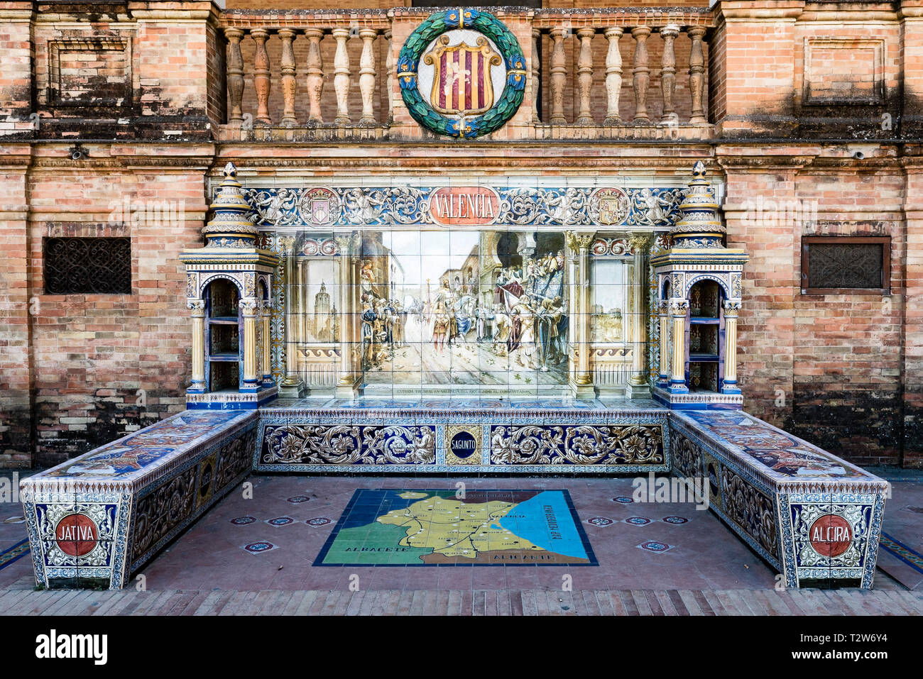Fliesen- Provinz - Plaza de España in Sevilla Spanien - Valencia Stockfoto