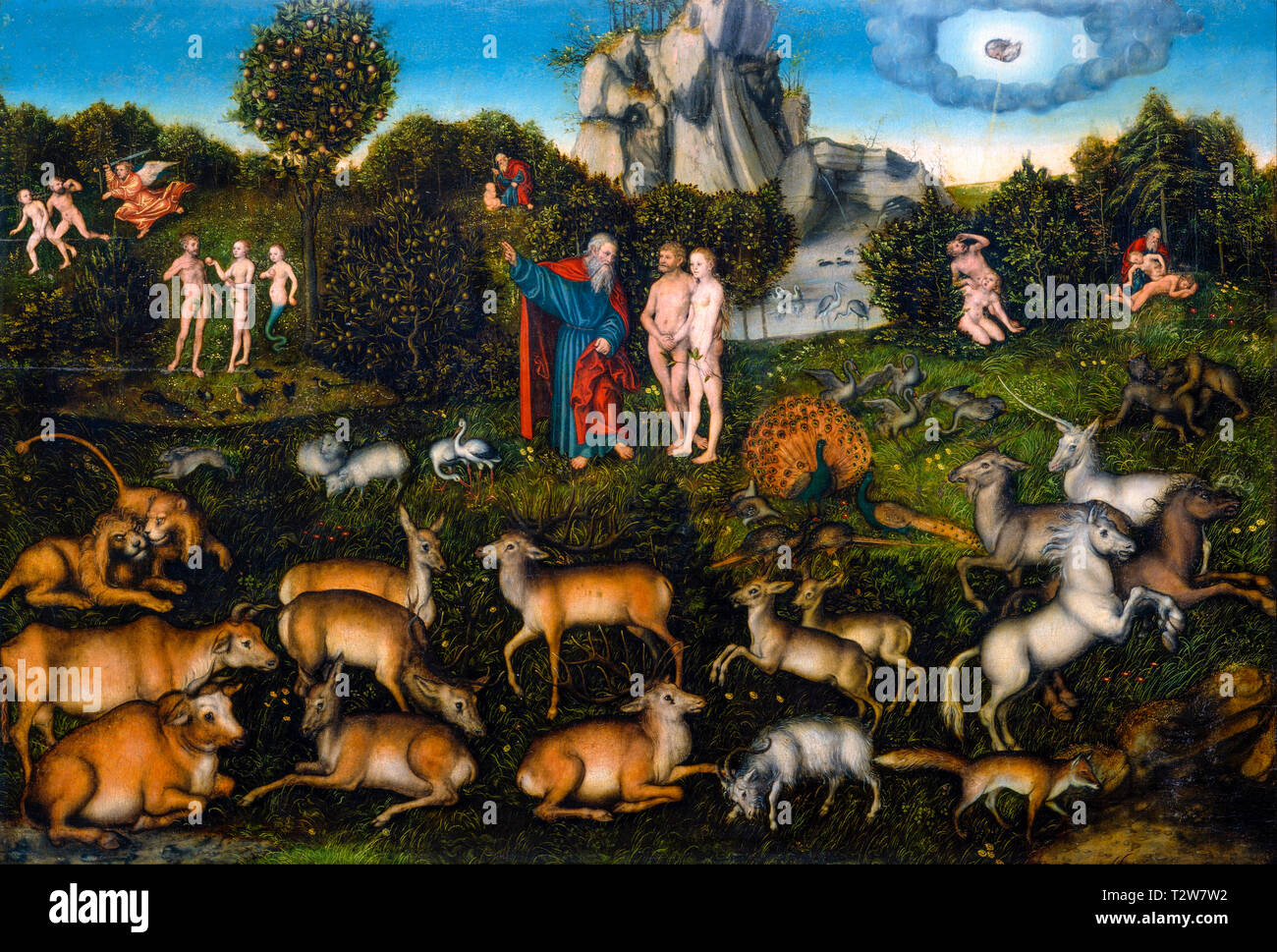 Lucas Cranach der Ältere, der Garten Eden, Adam und Eva Malerei, 1530 Stockfoto