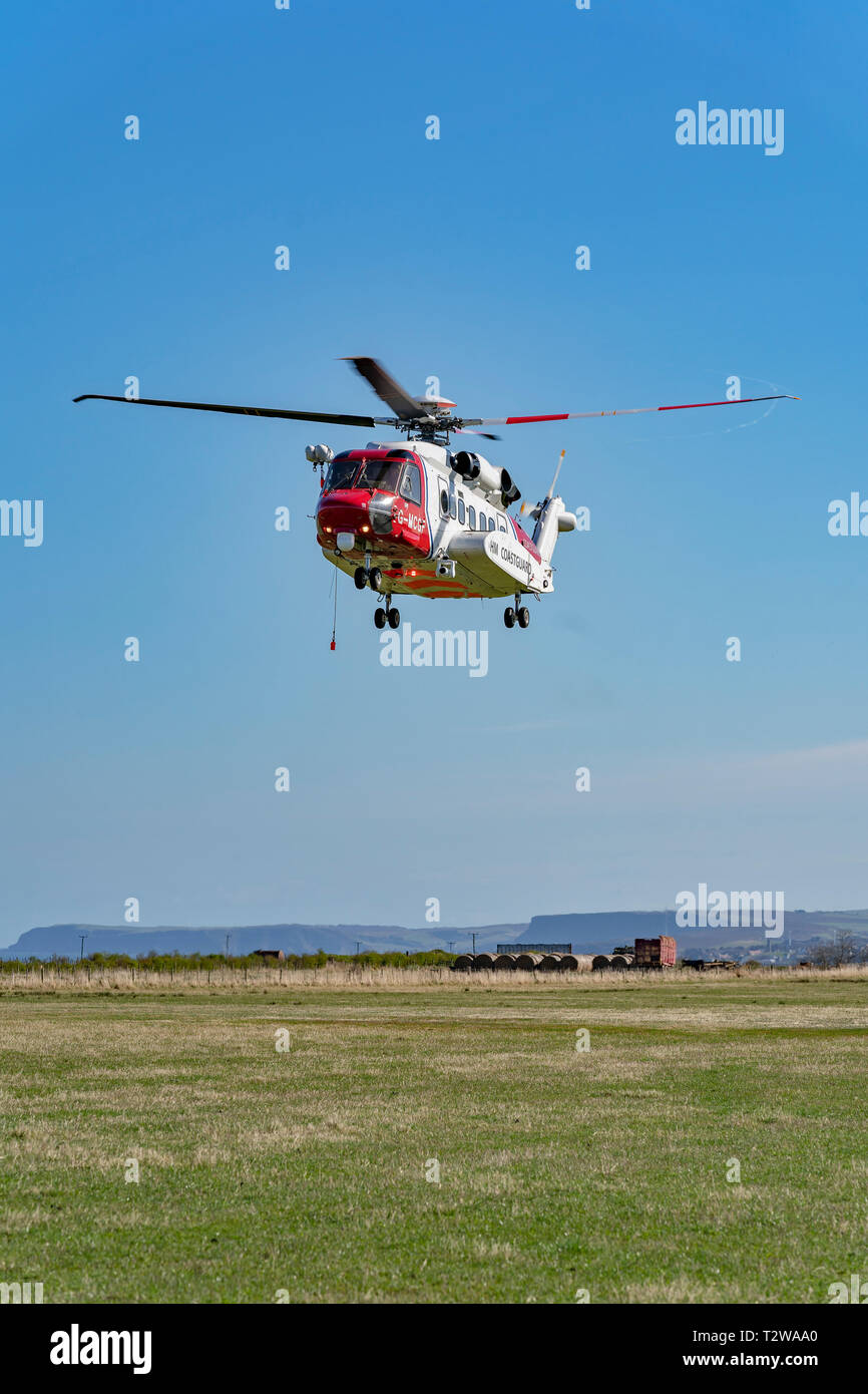 Dies ist ein aus dem HMCG Training Übung bezogen auf neue Mitarbeiter an Boyndie Flugplatz, Aberdeenshire, Schottland am Samstag, den 30. März 2019. Fotografiert b Stockfoto