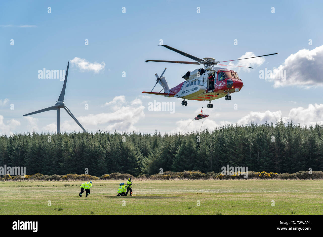 Dies ist ein aus dem HMCG Training Übung bezogen auf neue Mitarbeiter an Boyndie Flugplatz, Aberdeenshire, Schottland am Samstag, den 30. März 2019. Fotografiert b Stockfoto