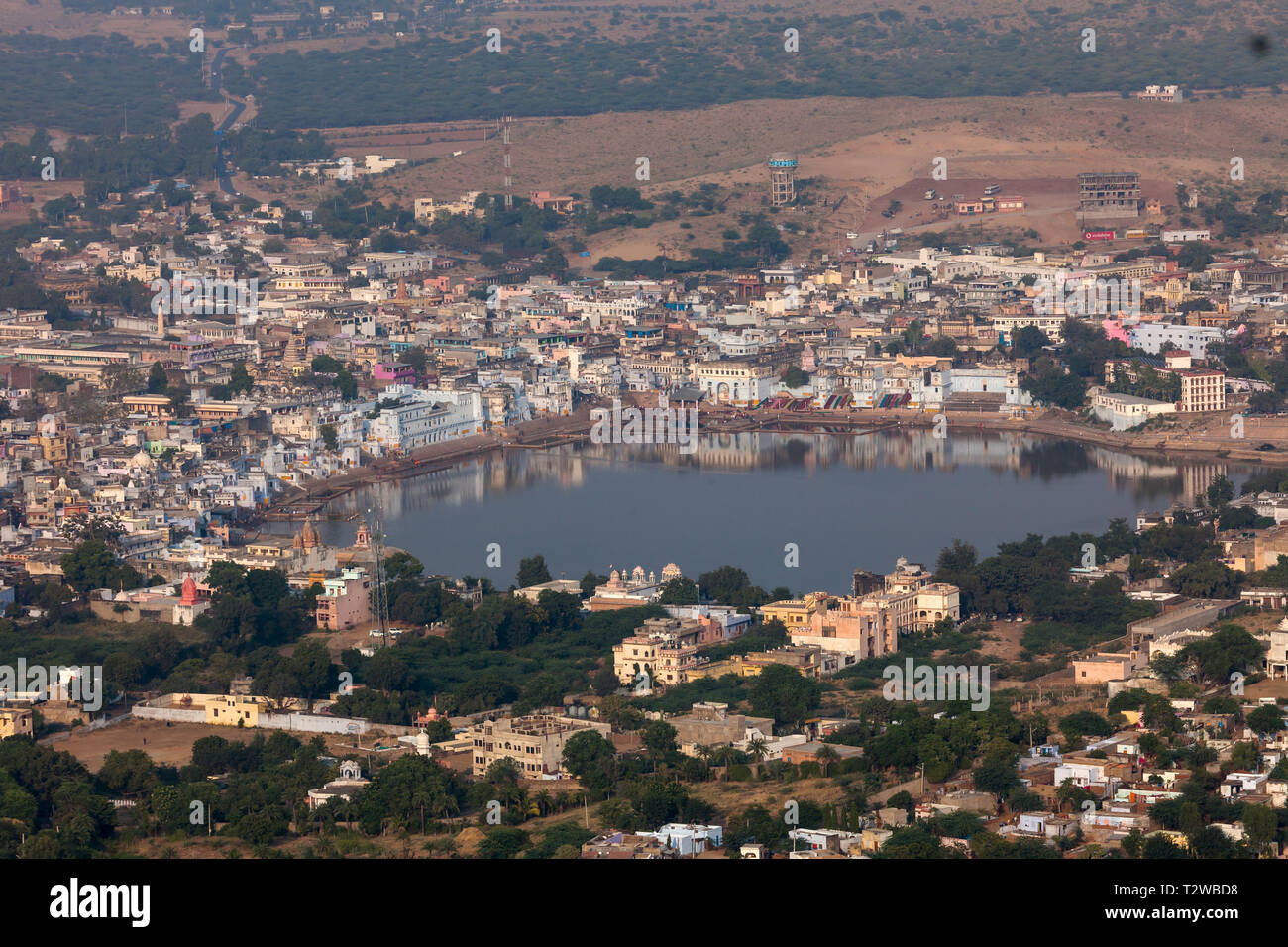 PUSHKAR, INDIEN - November 20, 2012: heilige Stadt Pushkar Ansicht von oben. Pushkar, Rajasthan, Indien Stockfoto