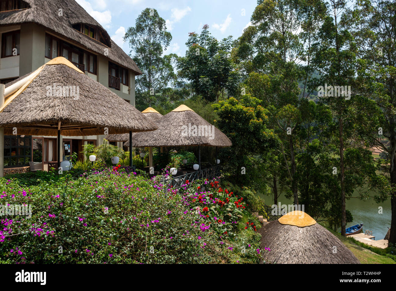 Birdnest Resort on Lake Bunyonyi im Südwesten von Uganda, Ostafrika Stockfoto