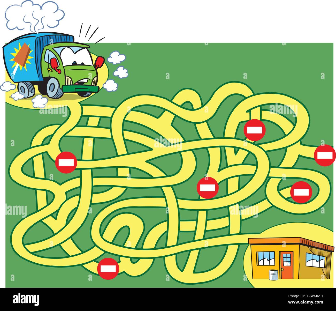 In Vector Illustration, eine Logik Puzzle für Kinder, in denen Sie müssen entscheiden, wie ein Eis Lkw an den Store erhalten. Stock Vektor