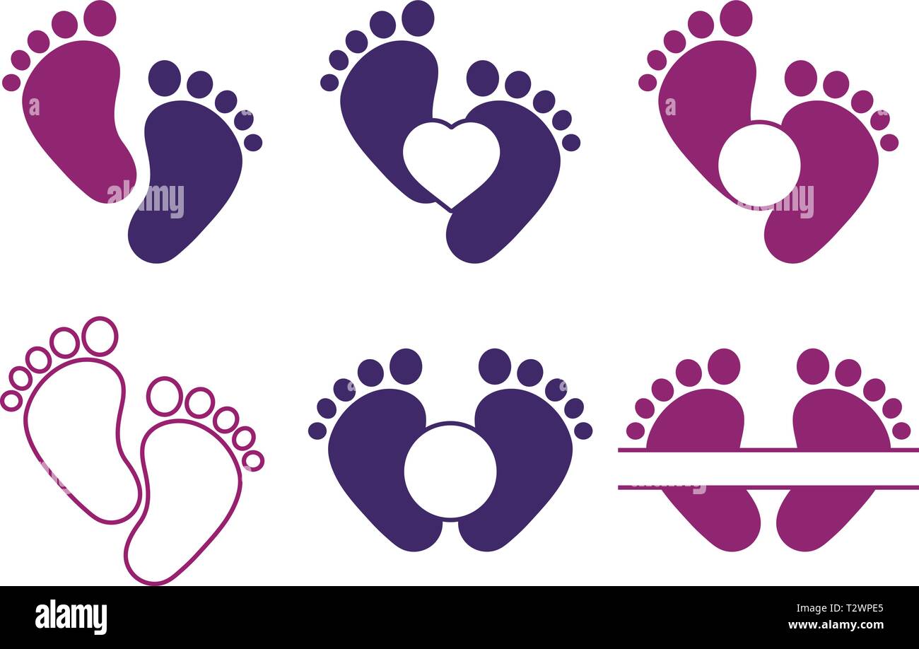 Baby Füße Sammlung mit Monogramm Stock Vektor