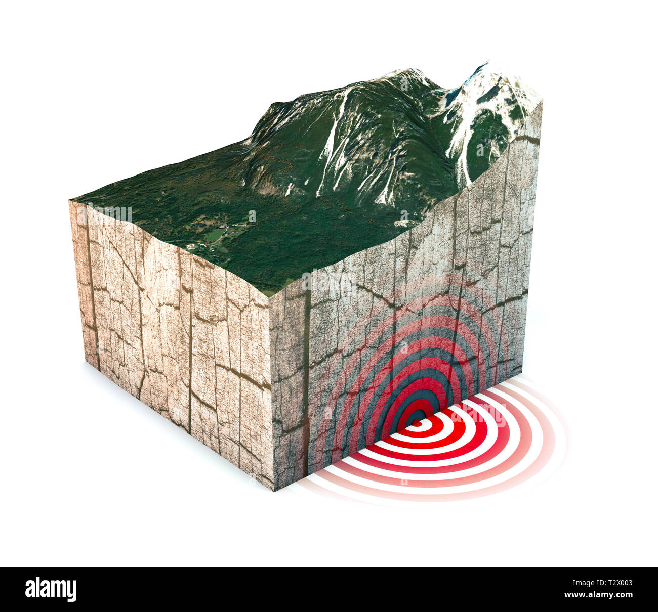 Erdbeben im Abschnitt, Schütteln, Elemente dieses Bild sind von der NASA eingerichtet. Abschnitt von Land durch ein starkes Erdbeben der Magnitude angeschlagen. 3D-Rendering Stockfoto