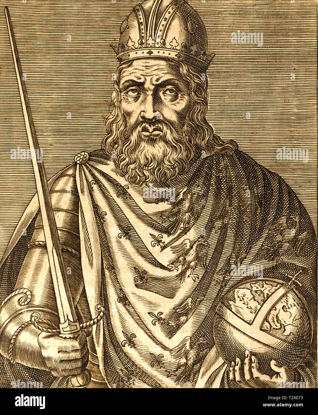 Karl der Große (742-814) Kaiser des Heiligen Römischen Reiches im 18. Jahrhundert Gravur Stockfoto