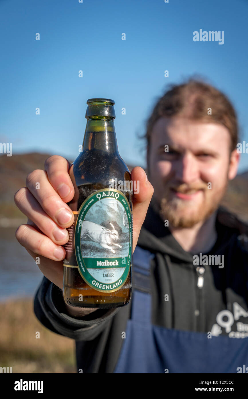 Ein Lagerbier, Qajaq Qajaq, Brauerei, Narsaq, Grönland Stockfotografie -  Alamy