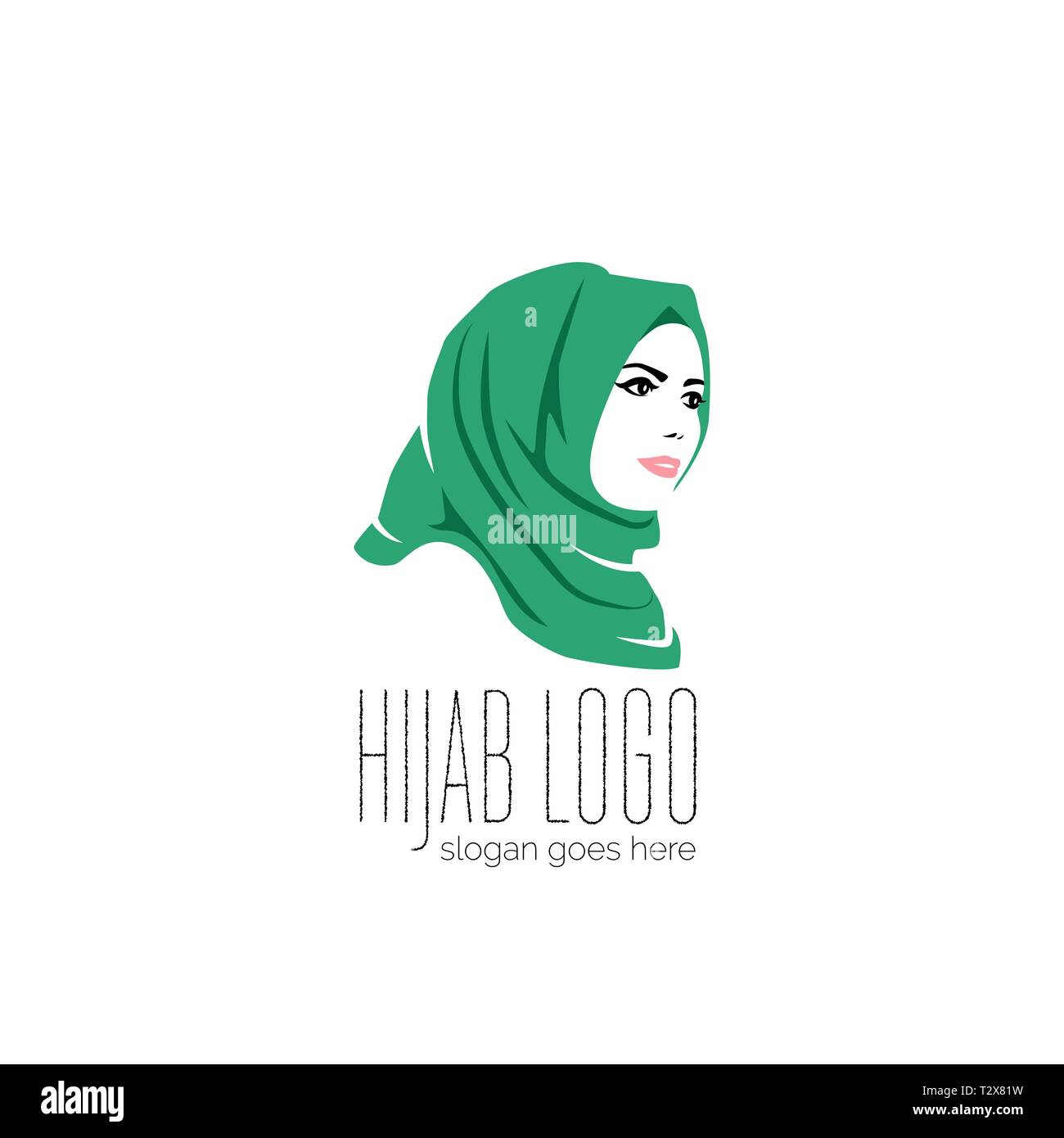 Schöne Frau tragen bunte hijab Symbol, Logo auf weissem Hintergrund, muslimischen Schleier, Vector Illustration Stock Vektor