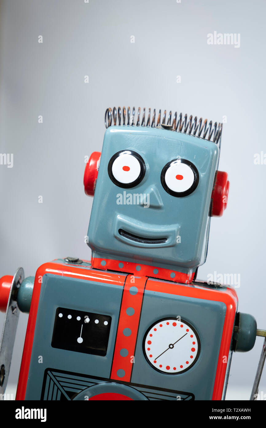Ein Spielzeug Roboter lächelnd Stockfoto