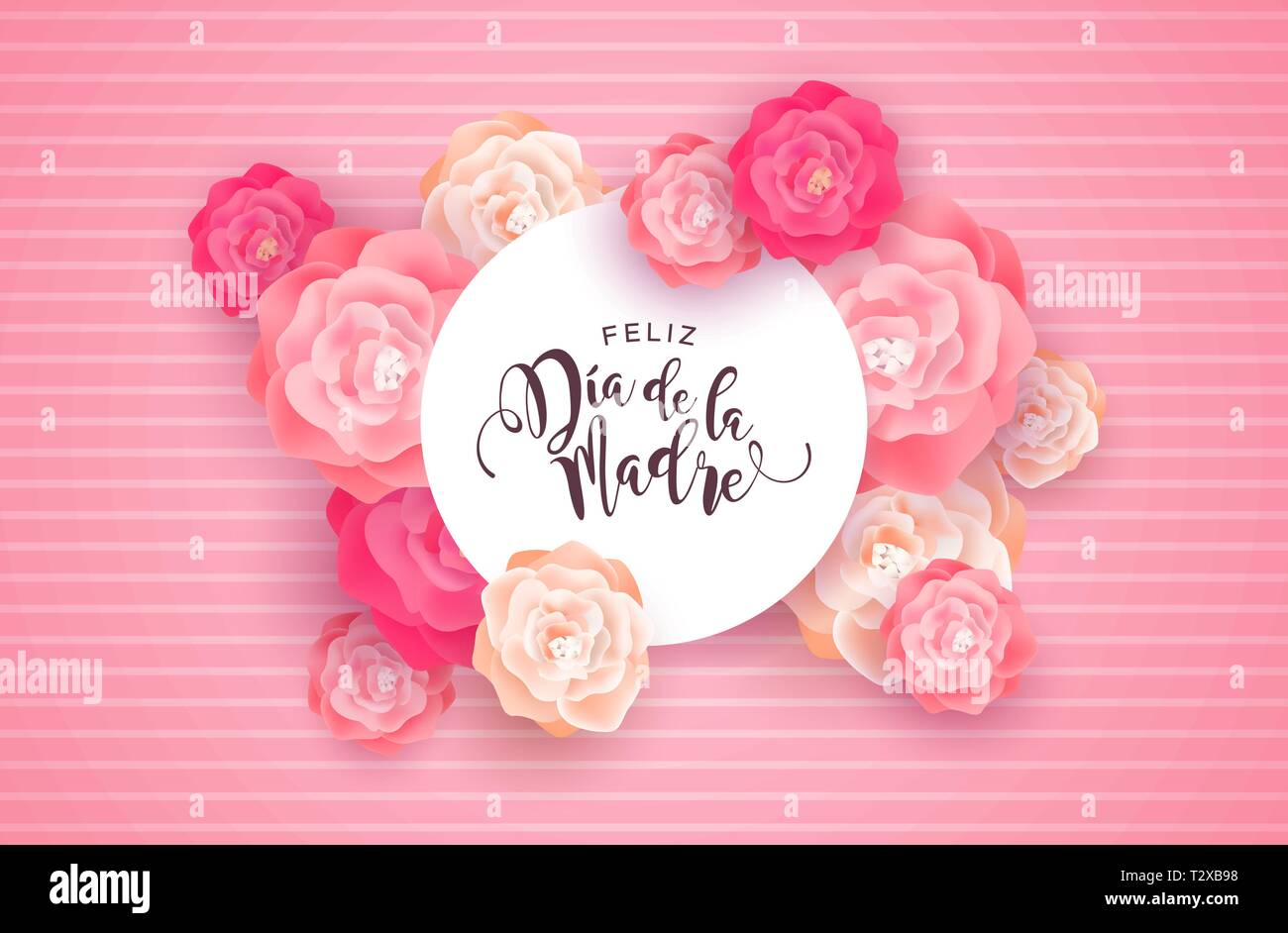 Muttertag Karte Abbildung für besondere Mom Urlaub in spanischer Sprache. Schöner Frühling rosa Blüten auf rosa Hintergrund mit Papier unterschreiben zitieren. Stock Vektor