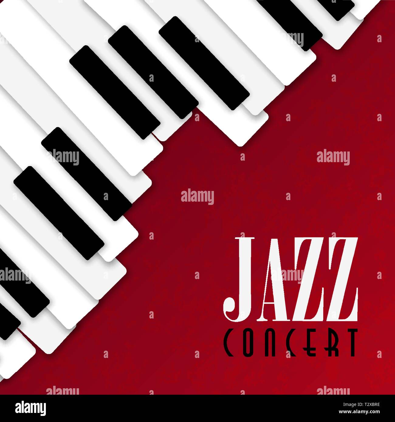 Jazz Konzert poster Abbildung: Klavier Tasten auf rote Farbe Hintergrund für live Musik Einladung oder Musical Festival. Stock Vektor