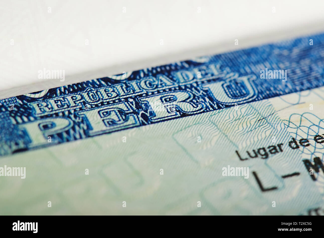 Peru Visum Thema. Makro-ansicht des Stempels peru Land Stockfoto