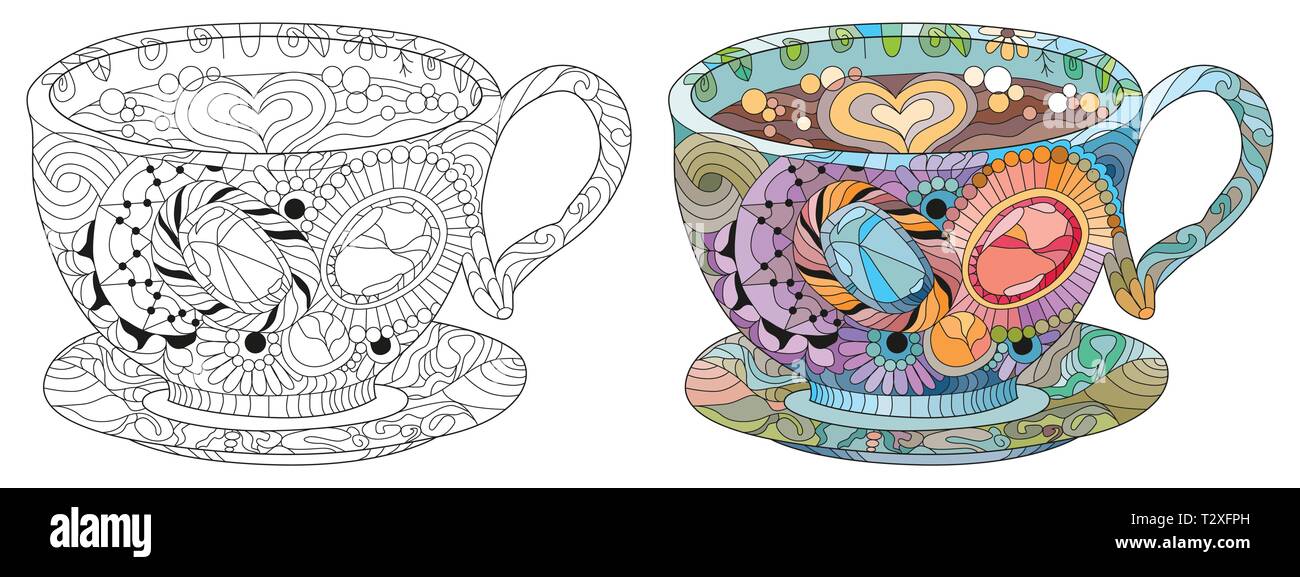 Vektor Kaffee Oder Tee Tasse Mit Abstrakten Ornamenten Hand