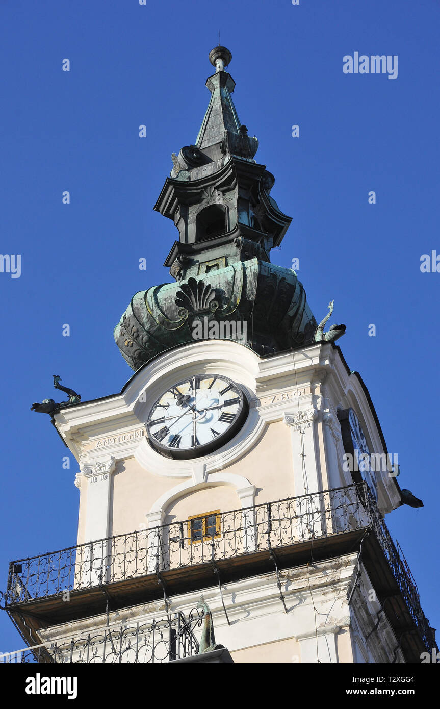 Rathaus, Kežmarok, Slowakei. Városháza, Késmárk, Szlovákia. Stockfoto