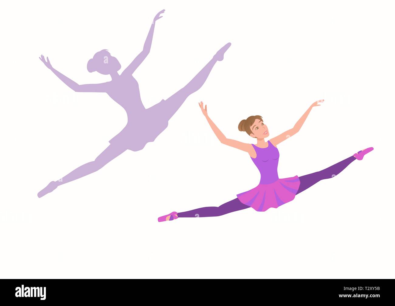 Junge Ballerina fliegt hoch und weit mit Freude im Gesicht. Stock Vektor