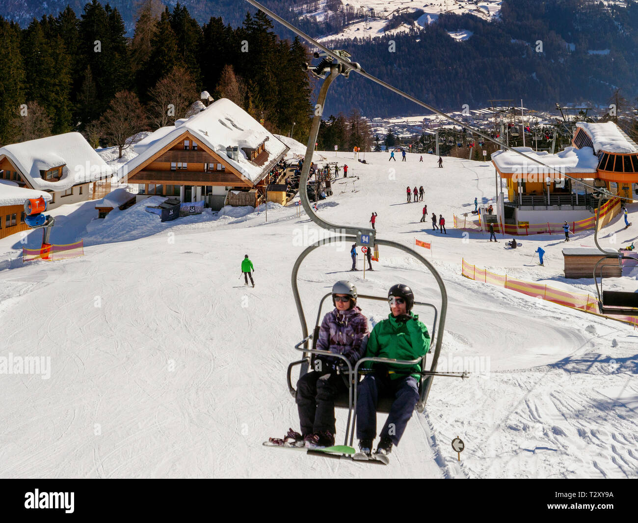 Skilift bei der Untermarkter Alm, Hochimst bei Imst, Tirol, Österreich, Europa Skilift an Alp Untermarkter Alm, Skigebiet Hochimst, Imst, Tirol, Au Stockfoto