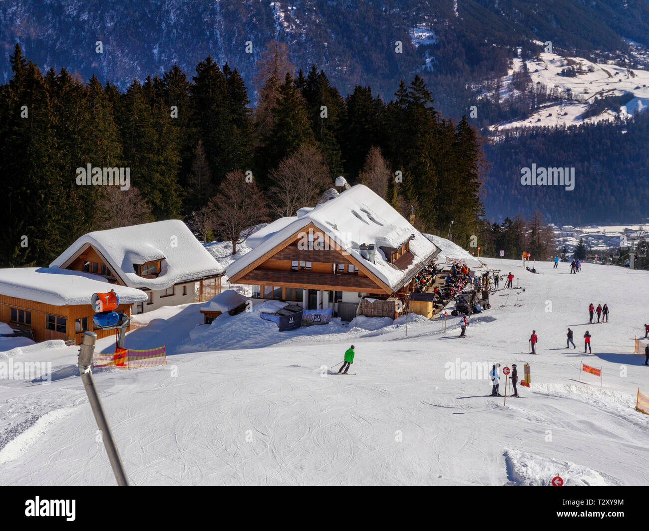 Skilift bei der Untermarkter Alm, Hochimst bei Imst, Tirol, Österreich, Europa Skilift an Alp Untermarkter Alm, Skigebiet Hochimst, Imst, Tirol, Au Stockfoto