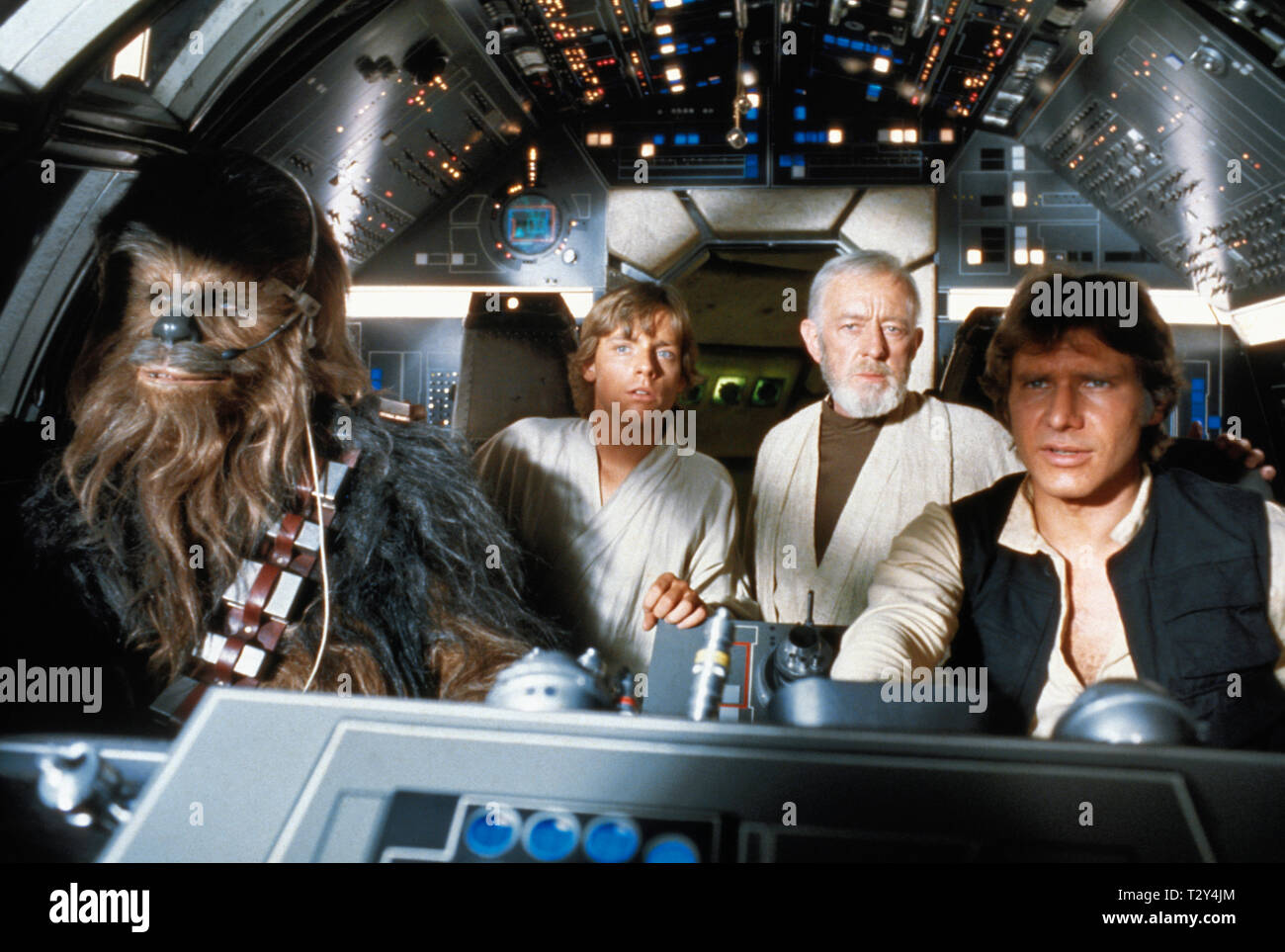 STAR WARS, Peter Mayhew, Mark Hamill, Alec Guinness, Harrison Ford, 1977 Stockfoto