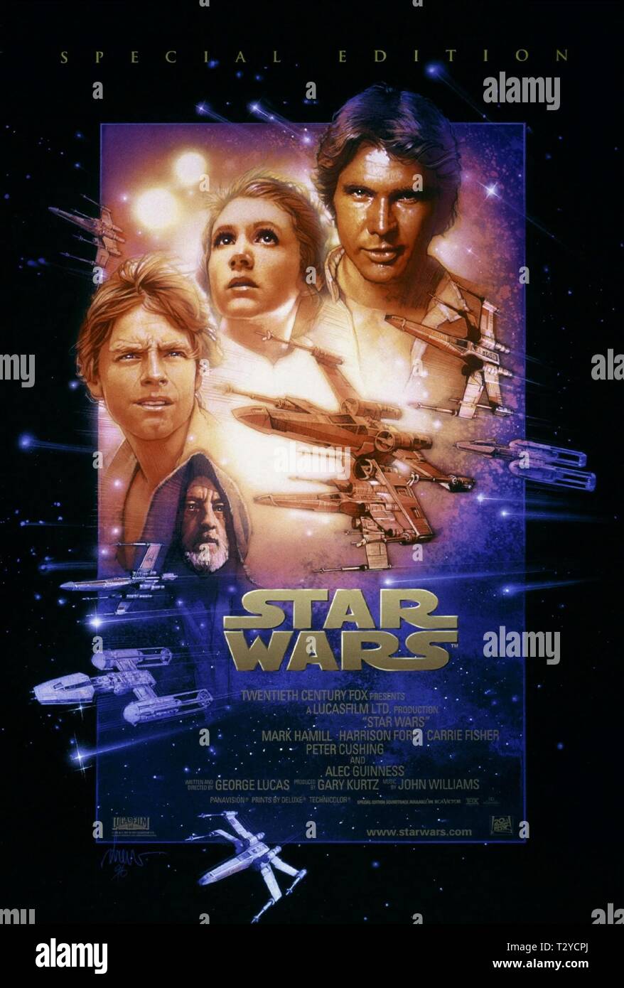 STAR WARS, Mark Hamill, Alec Guinness, Carrie Fisher, Harrison Ford, Plakat, 1977 Stockfoto