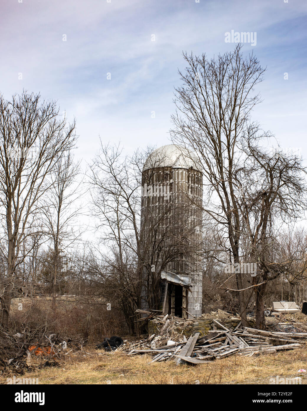 Verlassene Farm House und Silo. Stockfoto