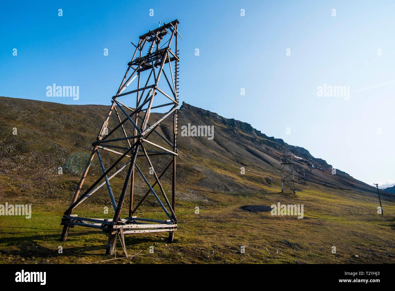 Alten Kohle Trolleys in Longyearbyen, Spitzbergen, Arktis, Norwegen Stockfoto