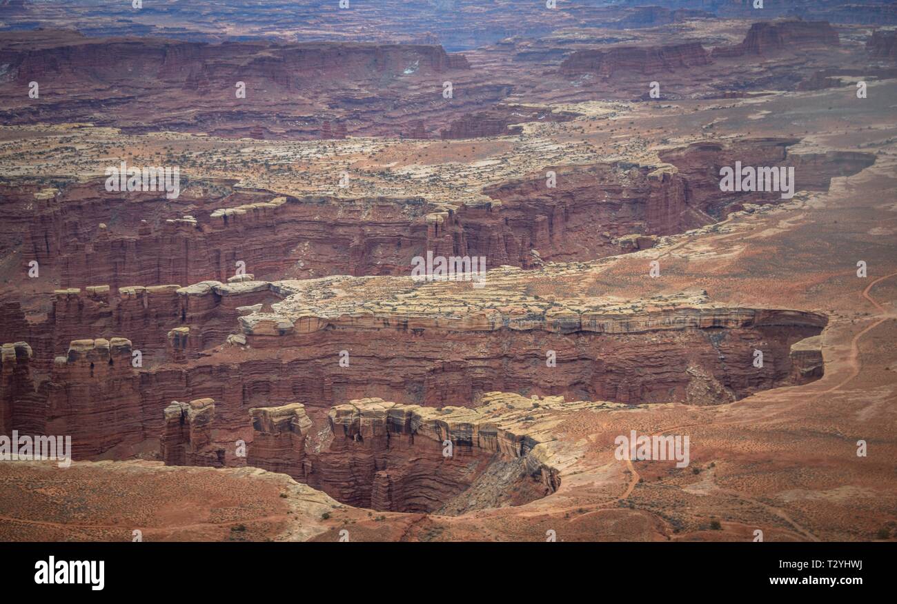 Anzeigen von Erosion Landschaft vom Grand View Point übersehen, Felsformationen, Monument Basin, White Rim, Insel im Himmel, Canyonlands National Park Stockfoto