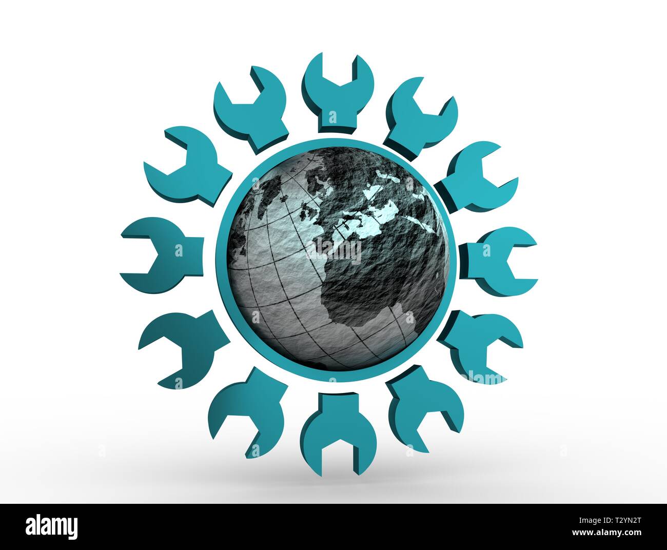 Globus in Gang Form Emblem. Zerknittertes Papier Karte. 3D-Rendering Stockfoto