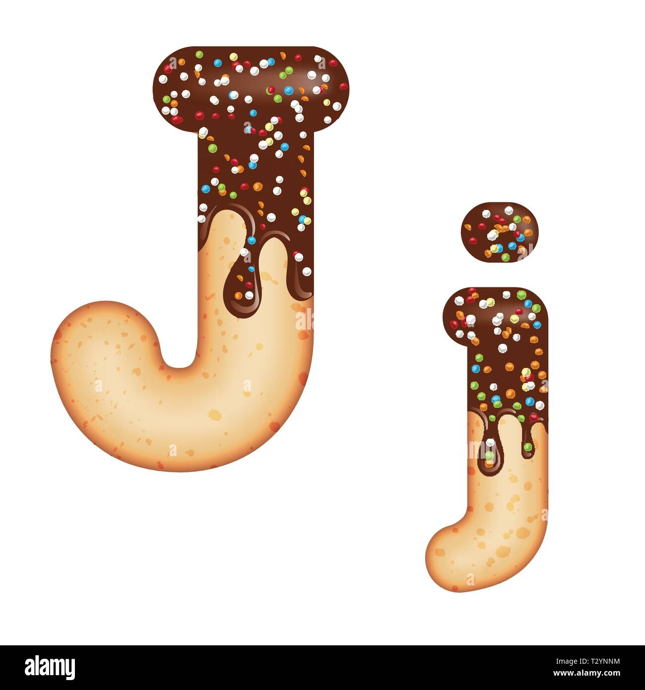Verlockende Typografie. Font Design. Vereisung schreiben. Süße 3D-donut Buchstaben J glasiert mit Schokolade und Süßigkeiten. Vektor Stock Vektor