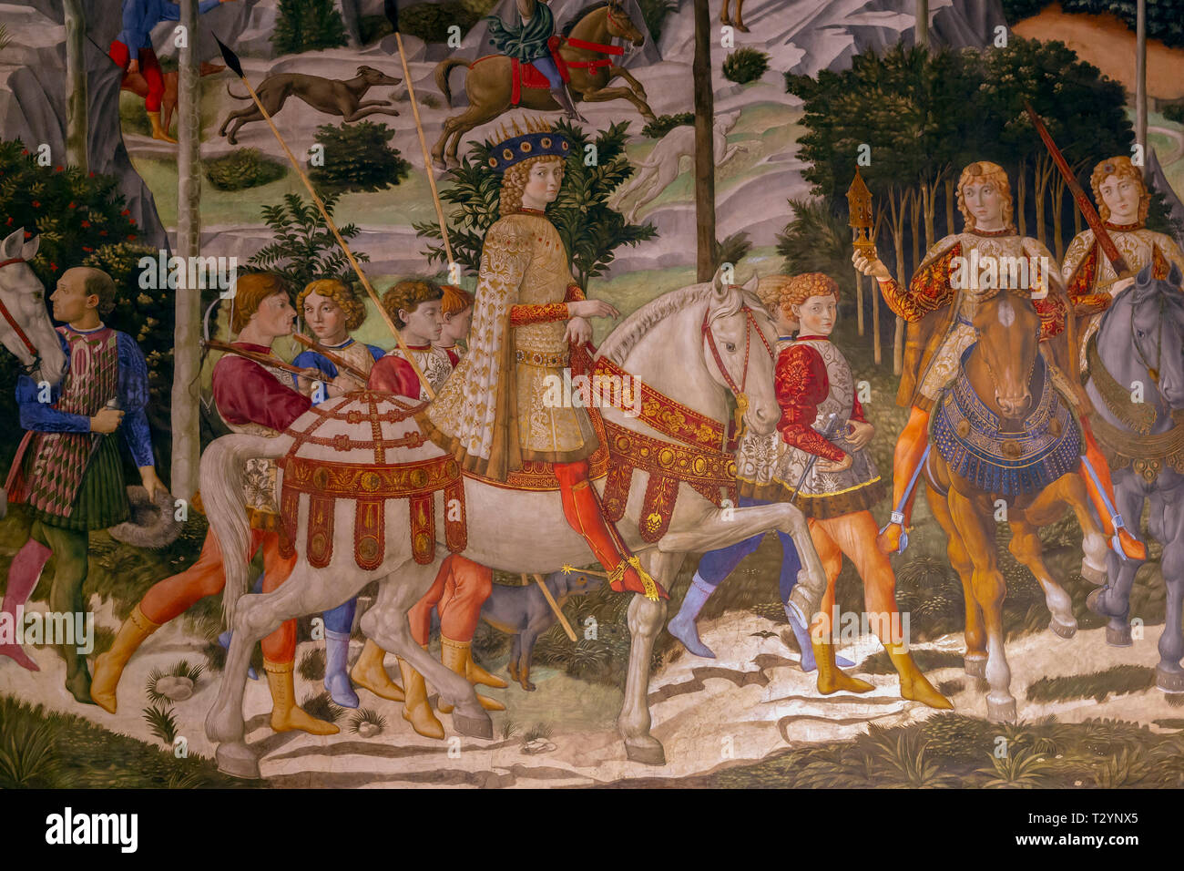 Lorenzo de' Medici, Lorenzo der Prächtige, auf dem Pferd, wie Caspar der Magus, Prozession der jüngsten König, Westwand, Freskenzyklus, Der Prozess Stockfoto