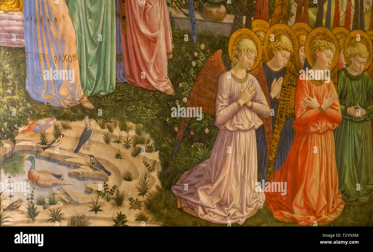 Anbetende Engel, Detail, Westwand, Freskenzyklus, der Prozession der Heiligen Drei Könige, Benozzo Gozzoli, 1459-1460, Capella dei Magi, Palazzo Medici Riccardi, F Stockfoto