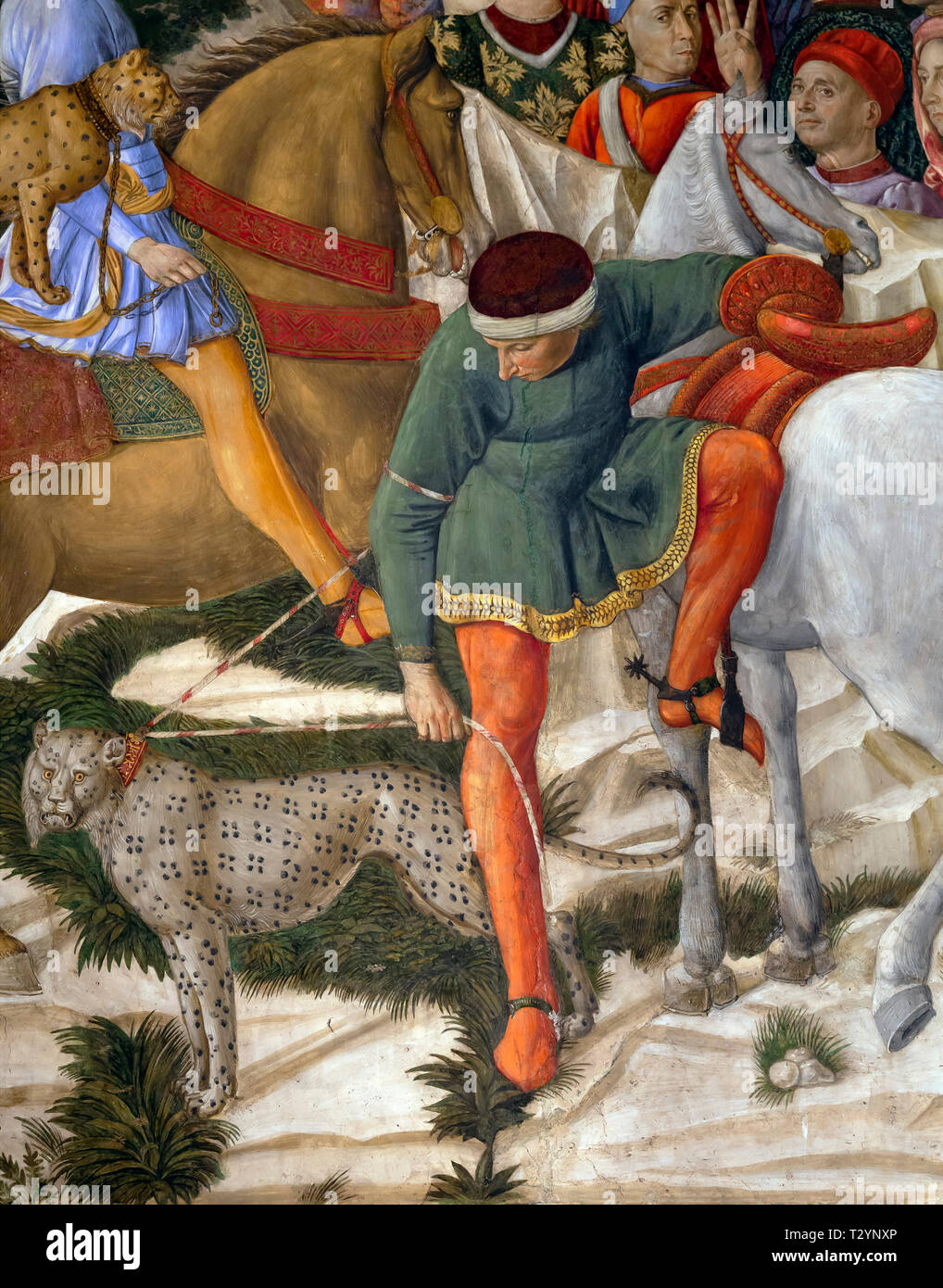 Prozession der alte König, Detail, Westwand, Freskenzyklus, Prozession der Heiligen Drei Könige, Benozzo Gozzoli, ca. 1459-1460, Capella dei Magi, Palazzo Medic Stockfoto
