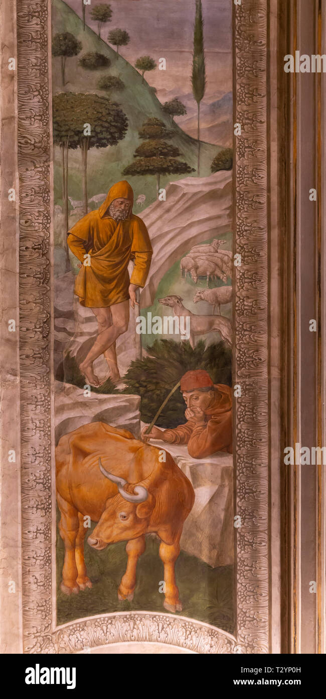 Freskenzyklus, der Prozession der Heiligen Drei Könige, Benozzo Gozzoli, circa 1459, Capella dei Magi, Palazzo Medici Riccardi, Florenz, Toskana, Italien, Europa Stockfoto