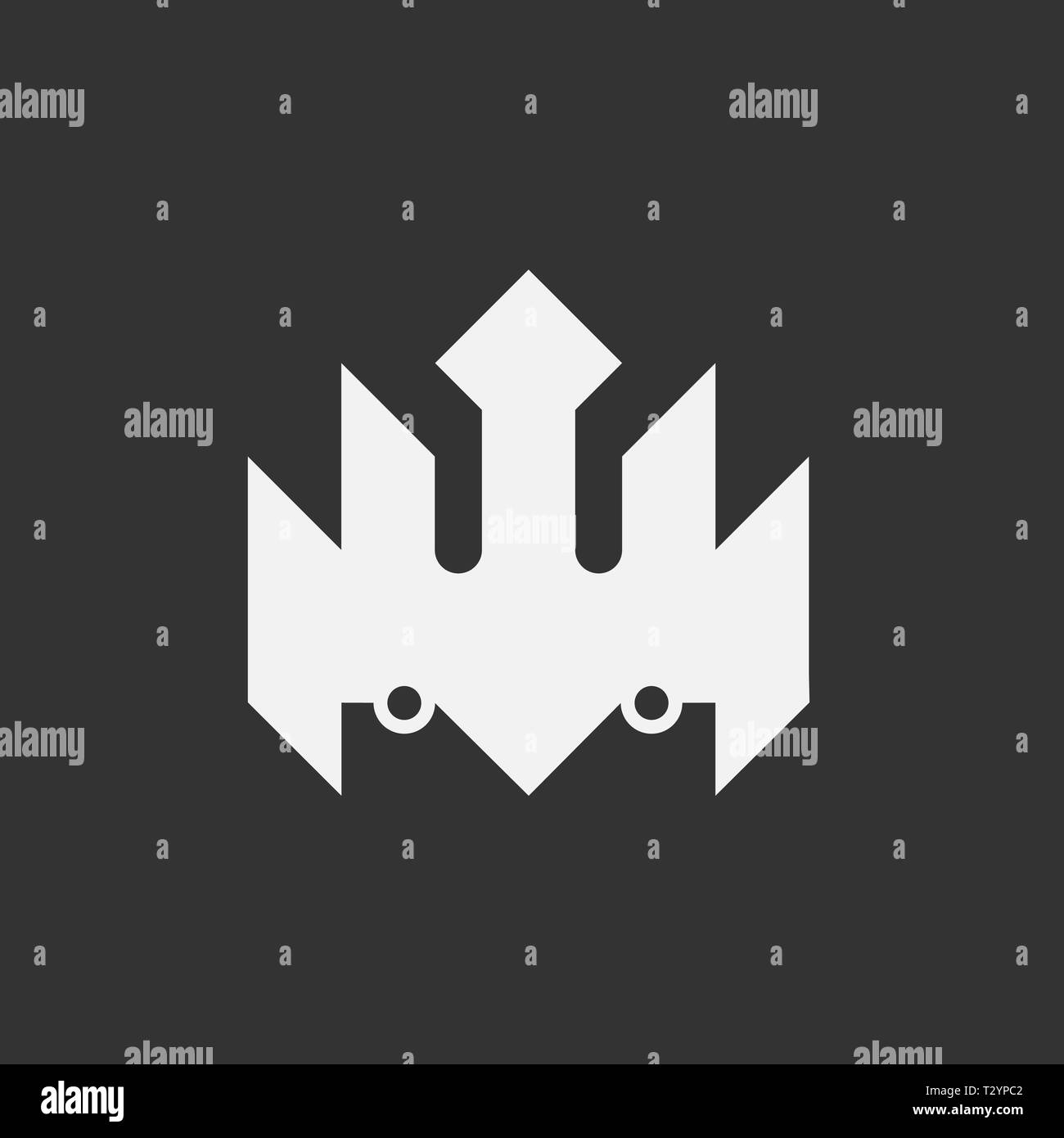 Die weiße Krone Logo wird auf einem schwarzen Hintergrund ist eine Imitation von Augen. das königliche Symbol hat fünf scharfen Spitzen Stock Vektor