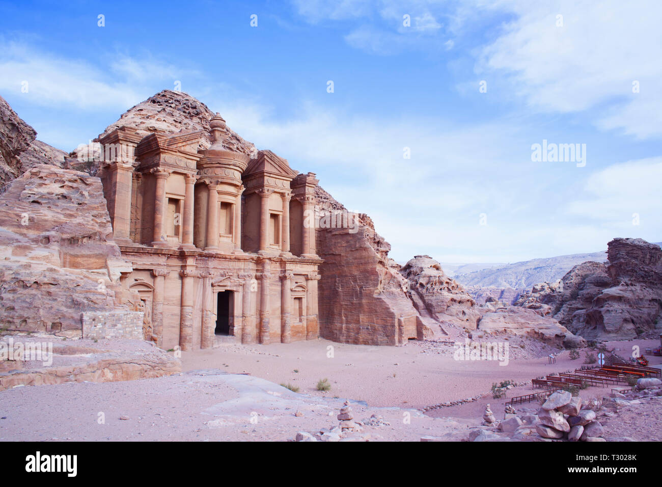 Nahaufnahme der Al-Dier Kloster von Petra, Jordanien. Stockfoto
