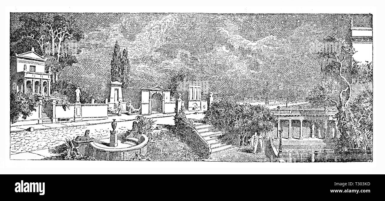 Via Appia war eine der frühesten und strategisch wichtigsten römischen Straßen des Altertums. Die Römische Abschnitt war mit Denkmälern Garten und Villen gesäumt. Stockfoto