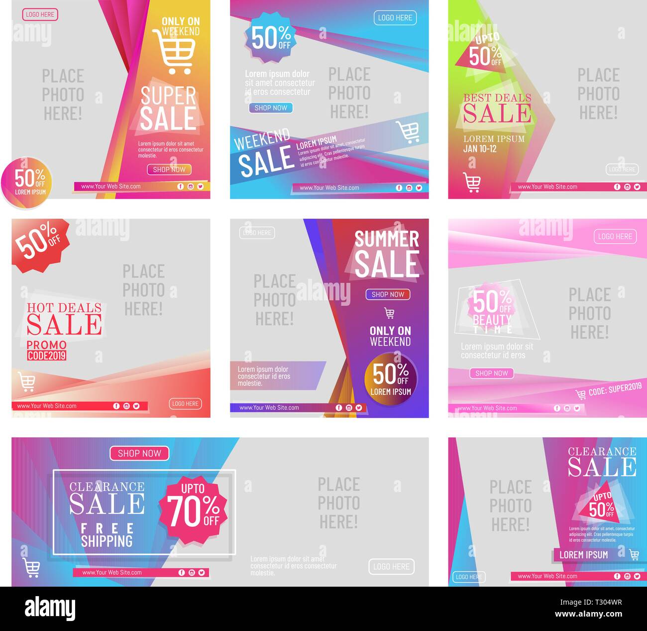 8 Design für soziale Medien verkauf Banner collection Pack für Verkauf Förderung, Template Layout Design Stock Vektor