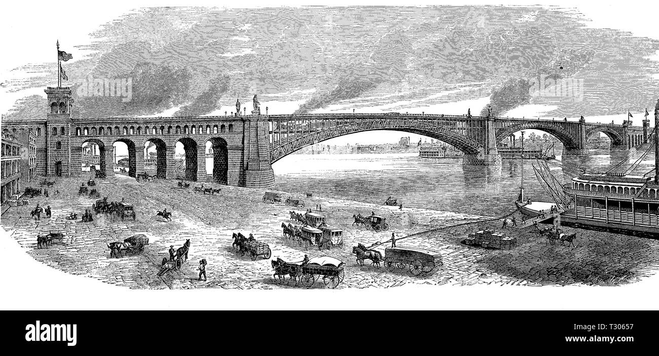 Digital verbesserte Reproduktion, die neue Brücke über den Mississippi in der Nähe von St. Louis, Amerika, die neue Brücke über den Mississippi bei St. Louis, Amerika, von einer ursprünglichen Drucken aus dem 19. Jahrhundert Sterben Stockfoto