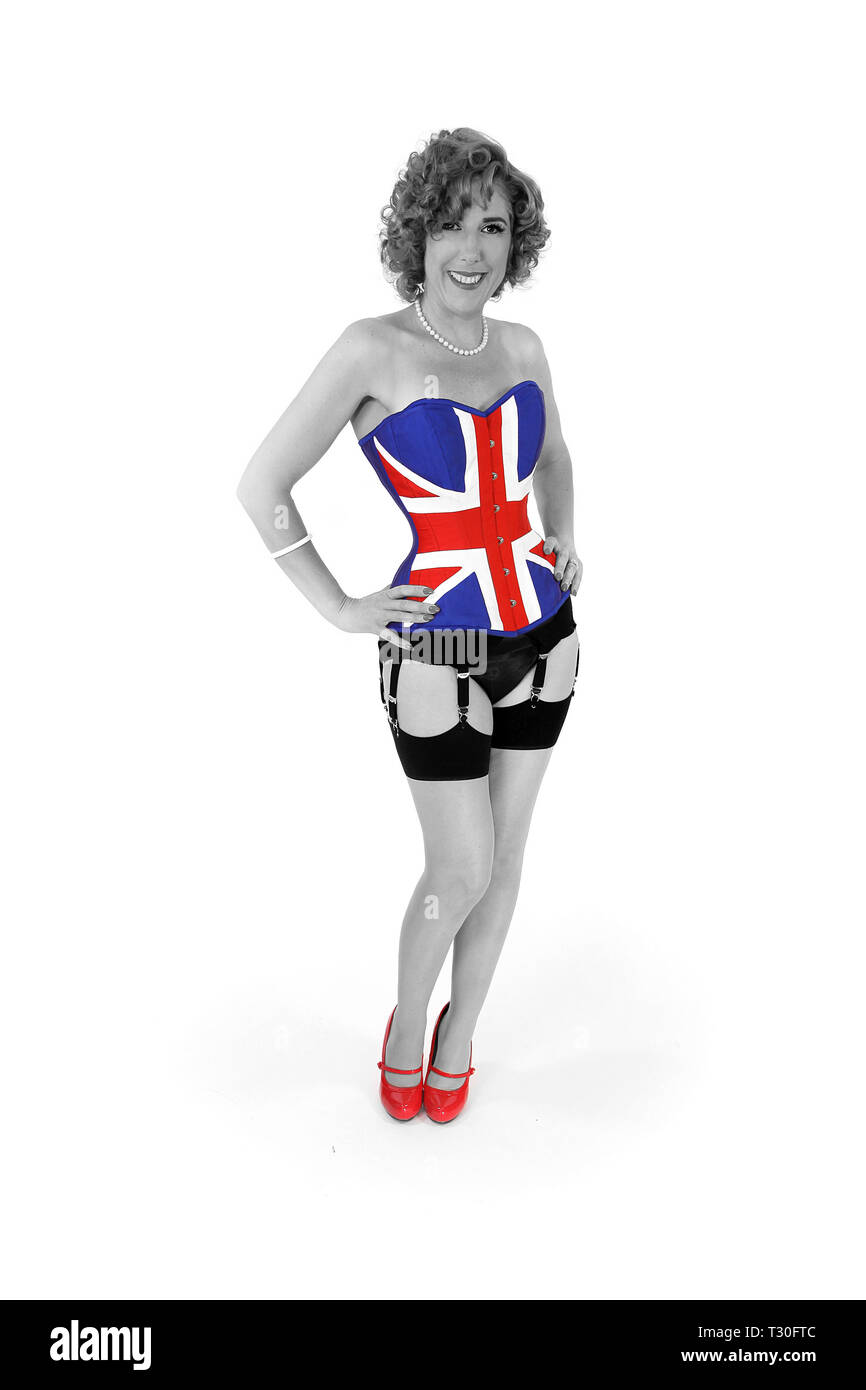 Union Jack Pin up Girl, Brexit Stockfoto