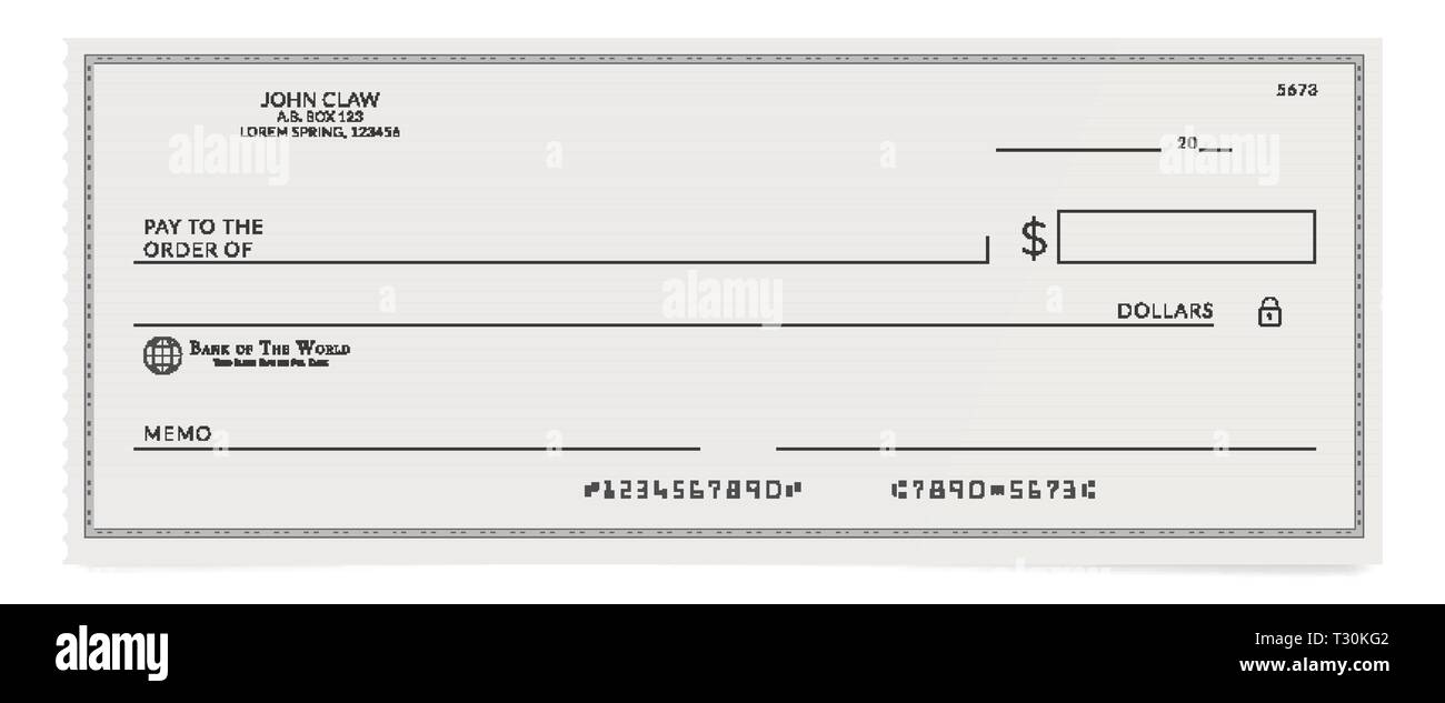 Abgerissene leere Bank prüfen. Persönlicher Schreibtisch prüfen Vorlage mit leeren Feld zu füllen Stock Vektor