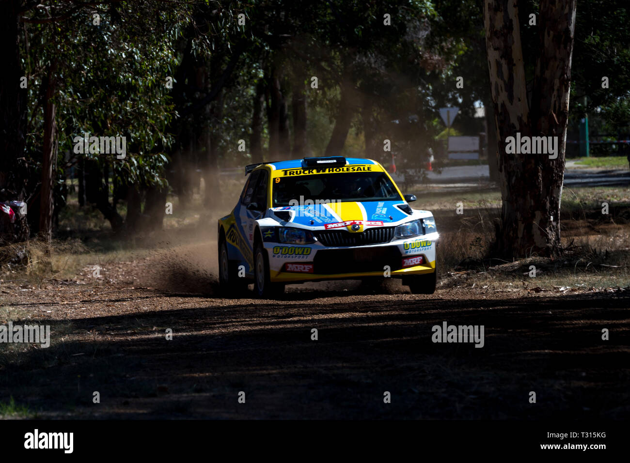 Nannup, Western Australia, Australien. 6 Apr, 2019. ARC CAMS Australian Rally Championship Runde 1, Tag 2; die Zahl 9 Skoda Fabia R5 von John O'Dowd und Co - von Toni Feaver während der nannup Oval Stadium Credit: Aktion plus Sport/Alamy Leben Nachrichten angetrieben Stockfoto